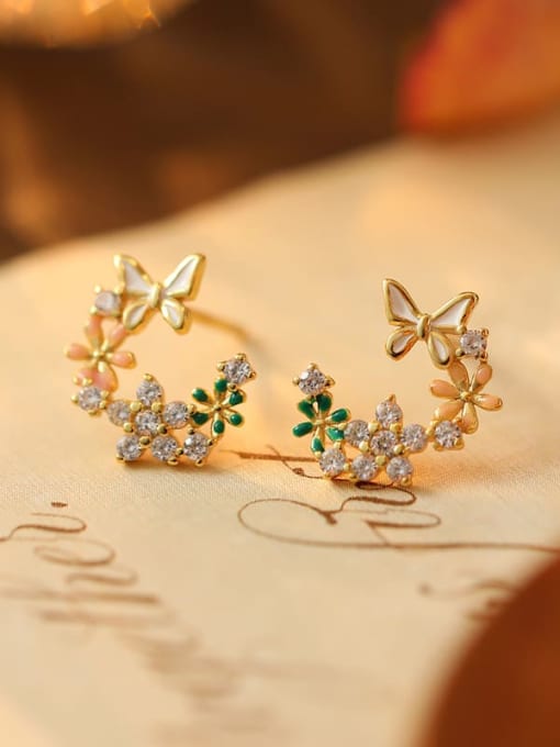 ES1311 [Gold, White, Green, Pink] 925 Sterling Silver Enamel Flower Dainty Stud Earring